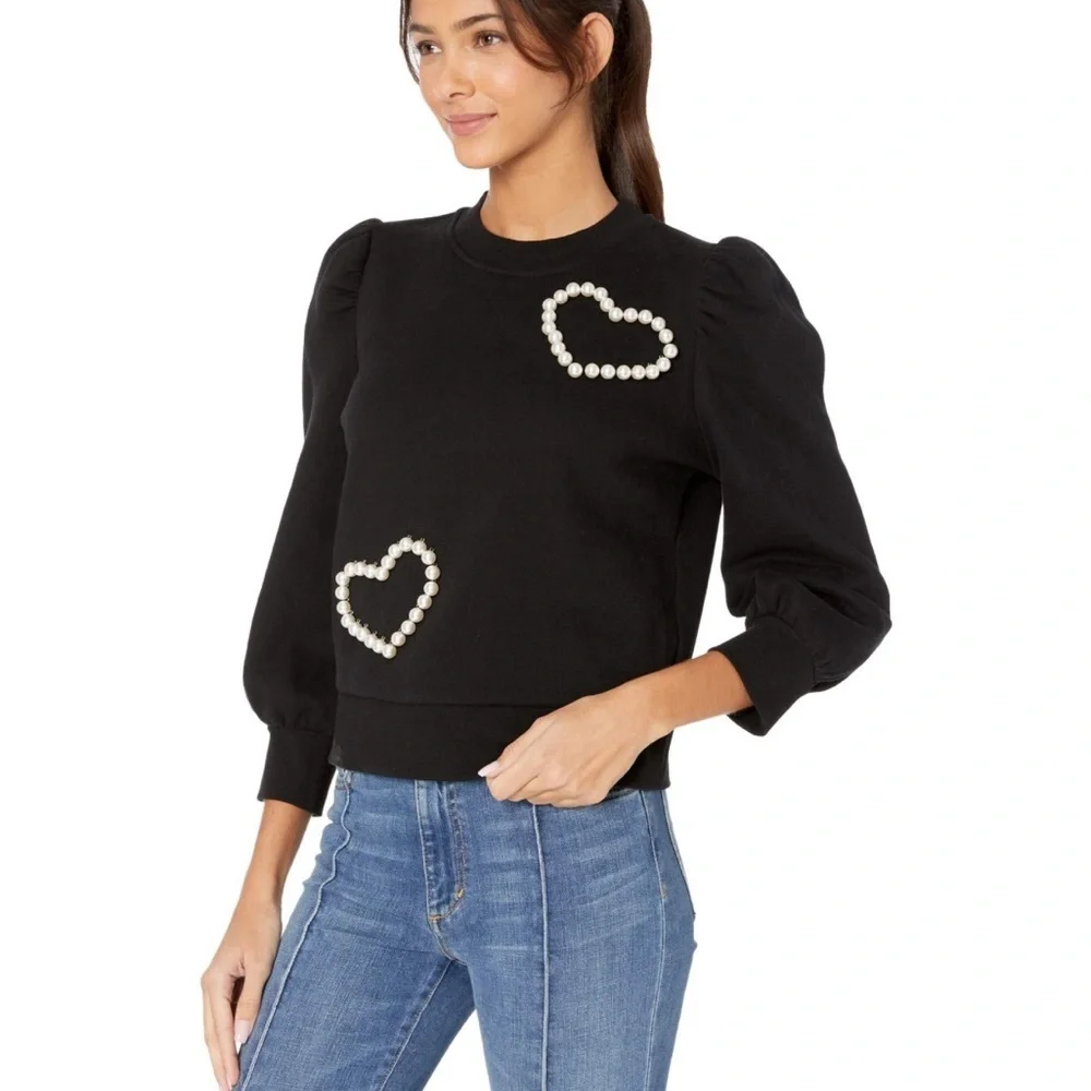 Kate Spade New York black long sleeve pearl heart cotton  sweatshirt XXS